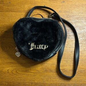 Juicy Couture Fuzzy Black Licorice Heart-Shaped Crossbody Bag